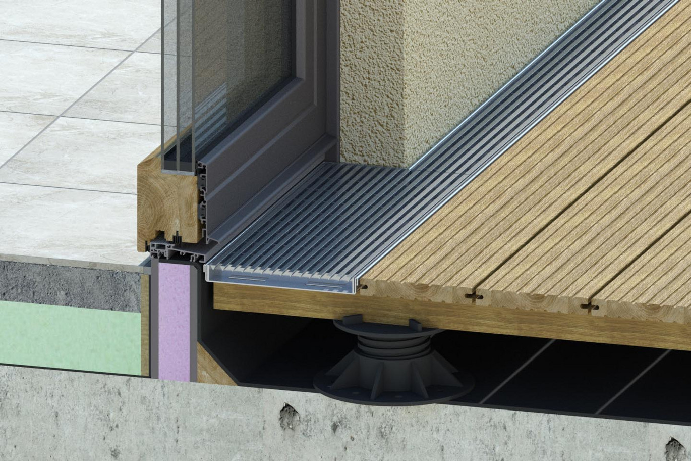 Einbau Flachrinne Terrasse Holzbelag Heelsafe